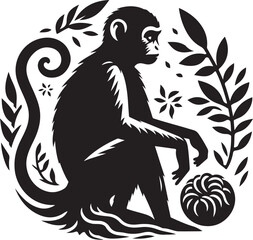 black and white illustration of a monky