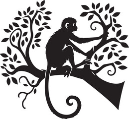 black and white illustration of a monky