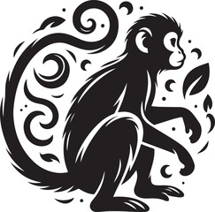 black and white illustration of a monky