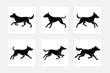 set of silhouettes dog running