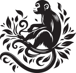 black and white illustration of a monky