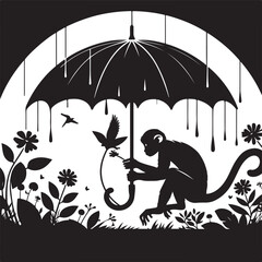 black and cartoon illustration of a monkey