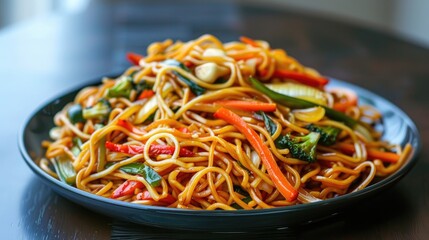 Spicy mixed vegetable lo mein Asian cuisine