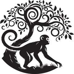 black and cartoon illustration of a monkey