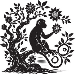 black and cartoon illustration of a monkey