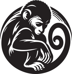 black and white illustration of a monky