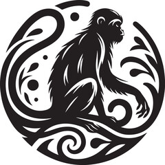 black and white illustration of a monky