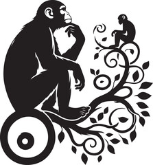 black and white illustration of a monky