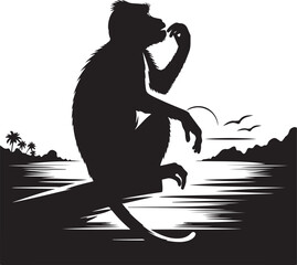 black and white illustration of a monky