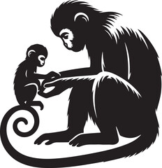 black and white illustration of a monky