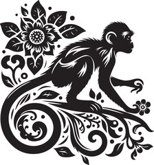black and white background of a monkey