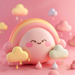Pink clouds and rainbow kawaii illustration