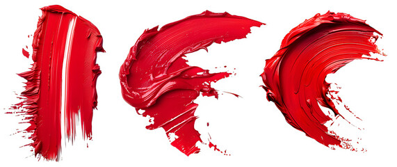 
Set of dusty red brush strokes on transparent background, concept of cosmetic brush strokes or smears