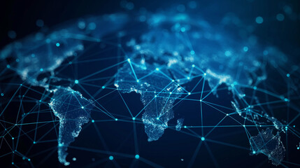 Obraz premium Abstract world map, concept of global network and connectivity, international data transfer and cyber technology, worldwide business