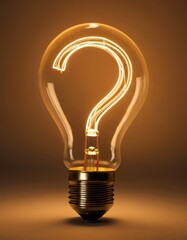 Light bulb with a luminous thread in the form of a question mark