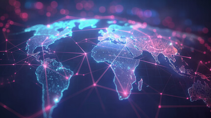 Abstract world map, concept of global network and connectivity, international data transfer and cyber technology, worldwide business