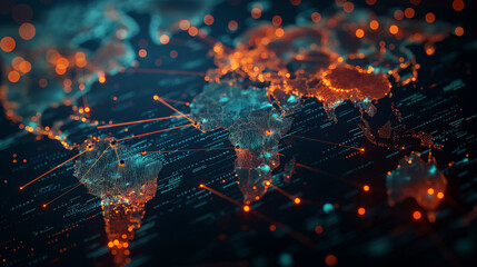 Abstract world map, concept of global network and connectivity, international data transfer and cyber technology, worldwide business