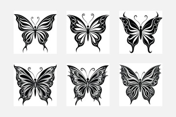 black and white butterflies set