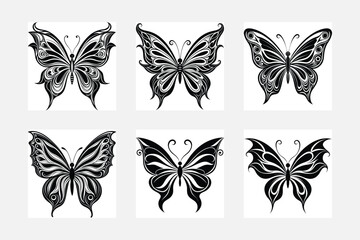 set of black and white butterflies