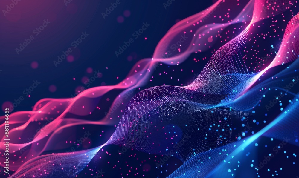 Aufkleber abstract blue gradient background with digital waves and dots vector presentation design template fo