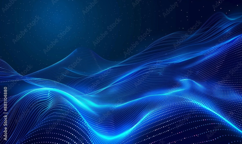 Aufkleber abstract blue gradient background with digital waves and dots vector presentation design template fo