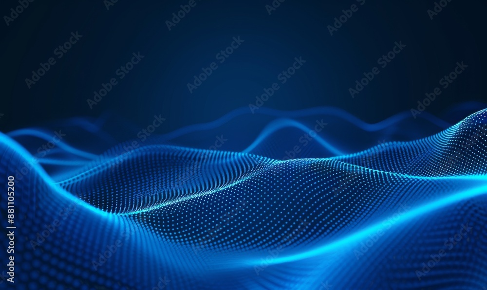 Poster abstract blue gradient background with digital waves and dots vector presentation design template fo
