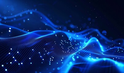 Abstract blue gradient background with digital waves and dots vector presentation design template for business technology concept