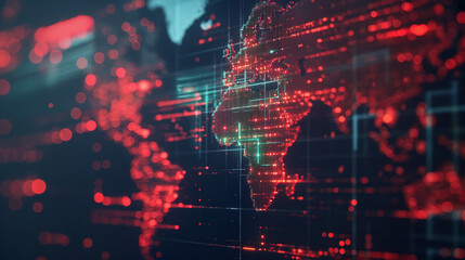 Obraz premium Abstract world map, concept of global network and connectivity, international data transfer and cyber technology, worldwide business