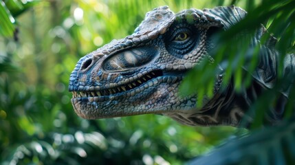 Obraz premium Close Up of a Velociraptor in Lush Foliage
