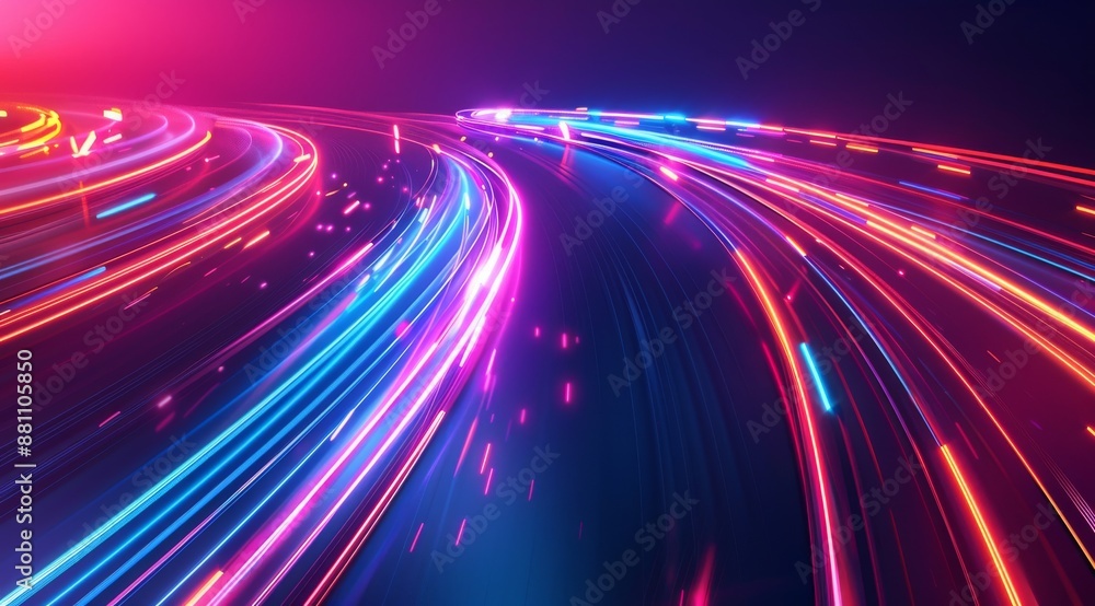 Aufkleber abstract background with colorful glowing light lines in the shape of speed motion, red and blue col
