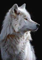 Obraz premium Profile of White Wolf Against Dark Background, Regal and Majestic 