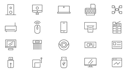 Computer line icon set. Laptop, smartphone, electronics, desktop, device and technology outline icon collection. UI thin outline icons.