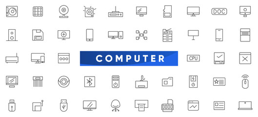 Computer line icon set. Laptop, smartphone, electronics, desktop, device and technology outline icon collection. UI thin outline icons.