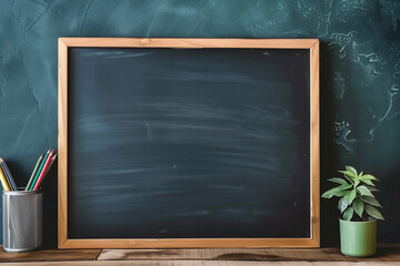 blank blackboard on a desk