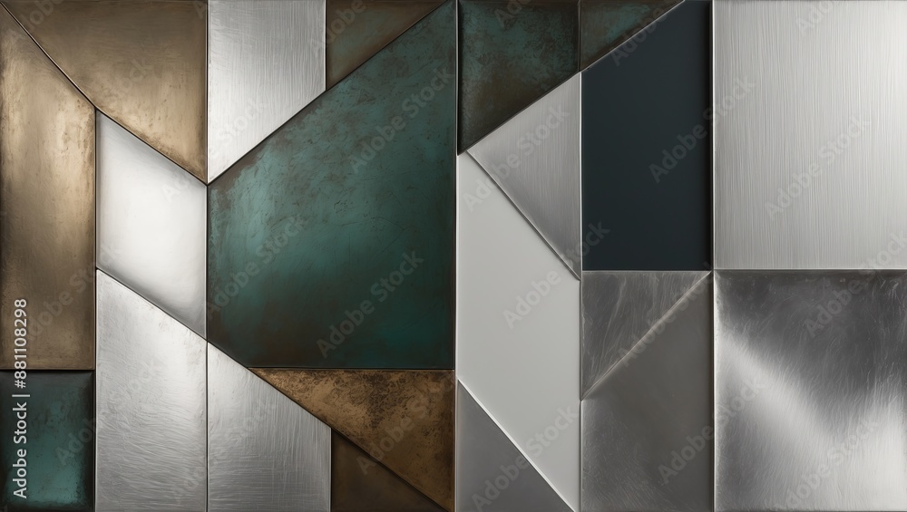 Sticker Metallic wall tiles arranged in a geometric pattern