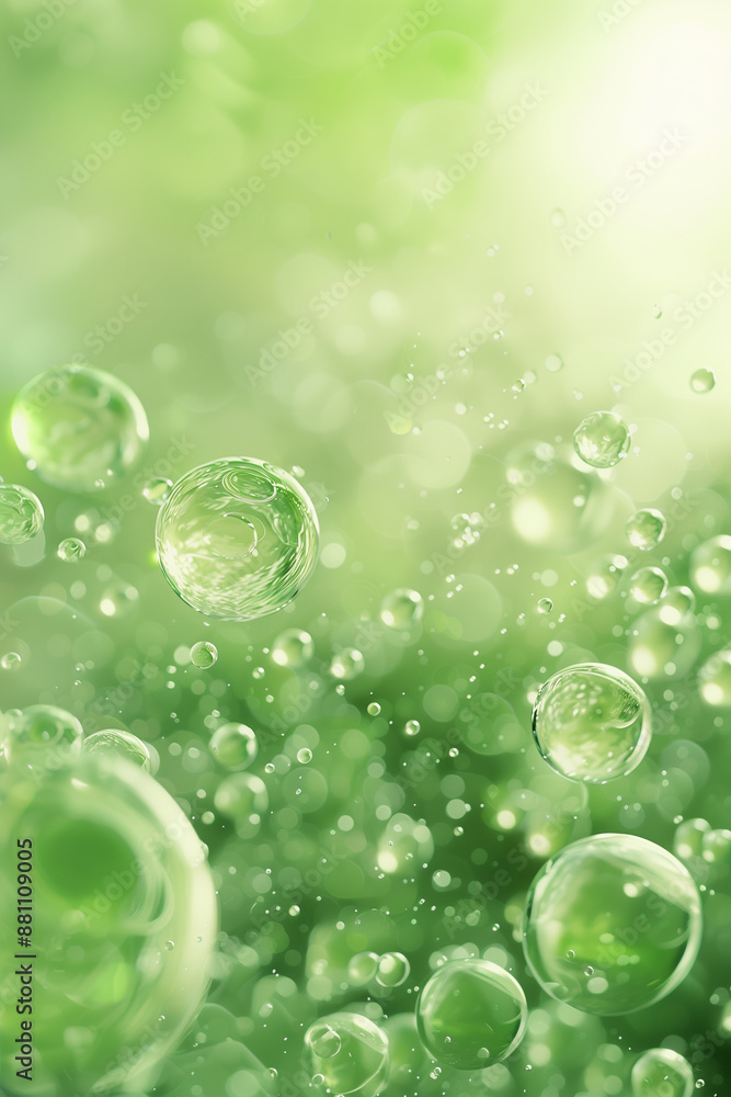 Wall mural soft green background with bubbles underwater