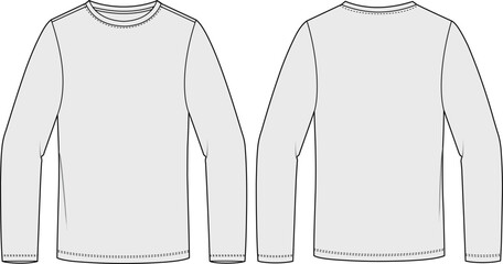 Long-sleeve t-shirt technical CAD fashion illustration front and back views