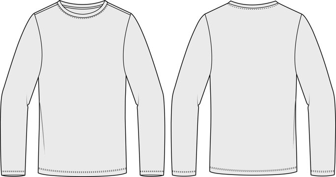 Long-sleeve t-shirt technical CAD fashion illustration front and back views