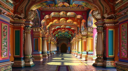 Obraz premium Majestic Ancient Indian Palace with Vibrant Colors and Intricate Architecture