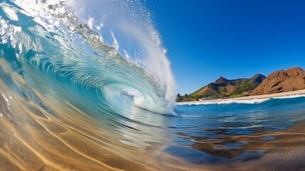 Powerful blue ocean wave  dynamic summer surfing banner for thrilling water sports enthusiasts