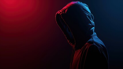 Shadowy Hacker: Anonymous Silhouette in Neon Tones on Mysterious Dark Background