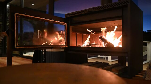 Lareira acessa, para aquecer a casa no inverno dofrio intenso da serra