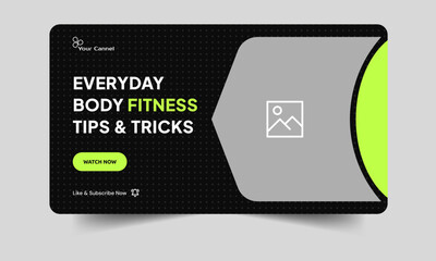 Body fitness new idea tips and tricks video cover banner design, workout plan video thumbnail banner design, editable vector eps 10 file format