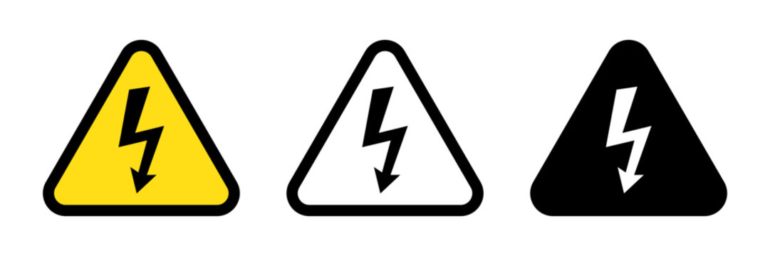 High voltage sign with lightning and High voltage icon.  Alert, hazard and danger, caution electrical icon