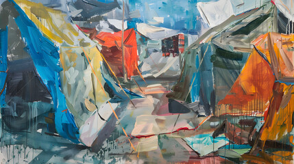 Obraz premium Homeless tents on the streets in downtown.