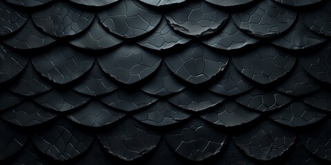 Fototapeta premium Abstract background with dragon scales and light textural patterns on black background, minimalistic design, matte texture.