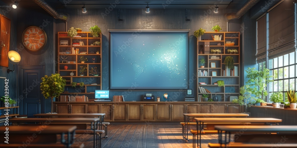 Poster digital classroom with tablets and interactive displays