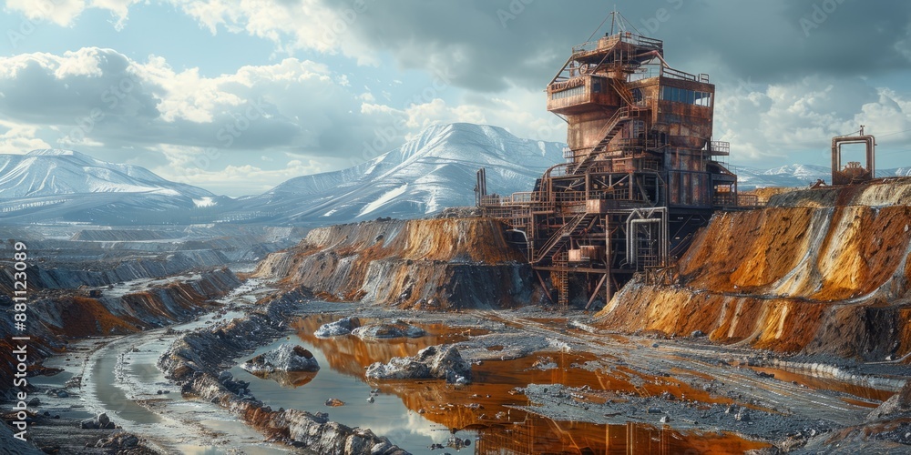 Poster disastrous mining collapse due to unsafe practices, resulting in loss of life and environmental dest
