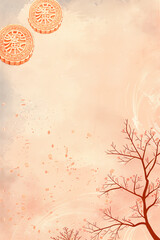 Obraz premium Two mooncakes float against a pink background with a tree branch for book cover