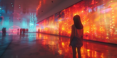 Fototapeta premium Futuristic art gallery with augmented reality installations